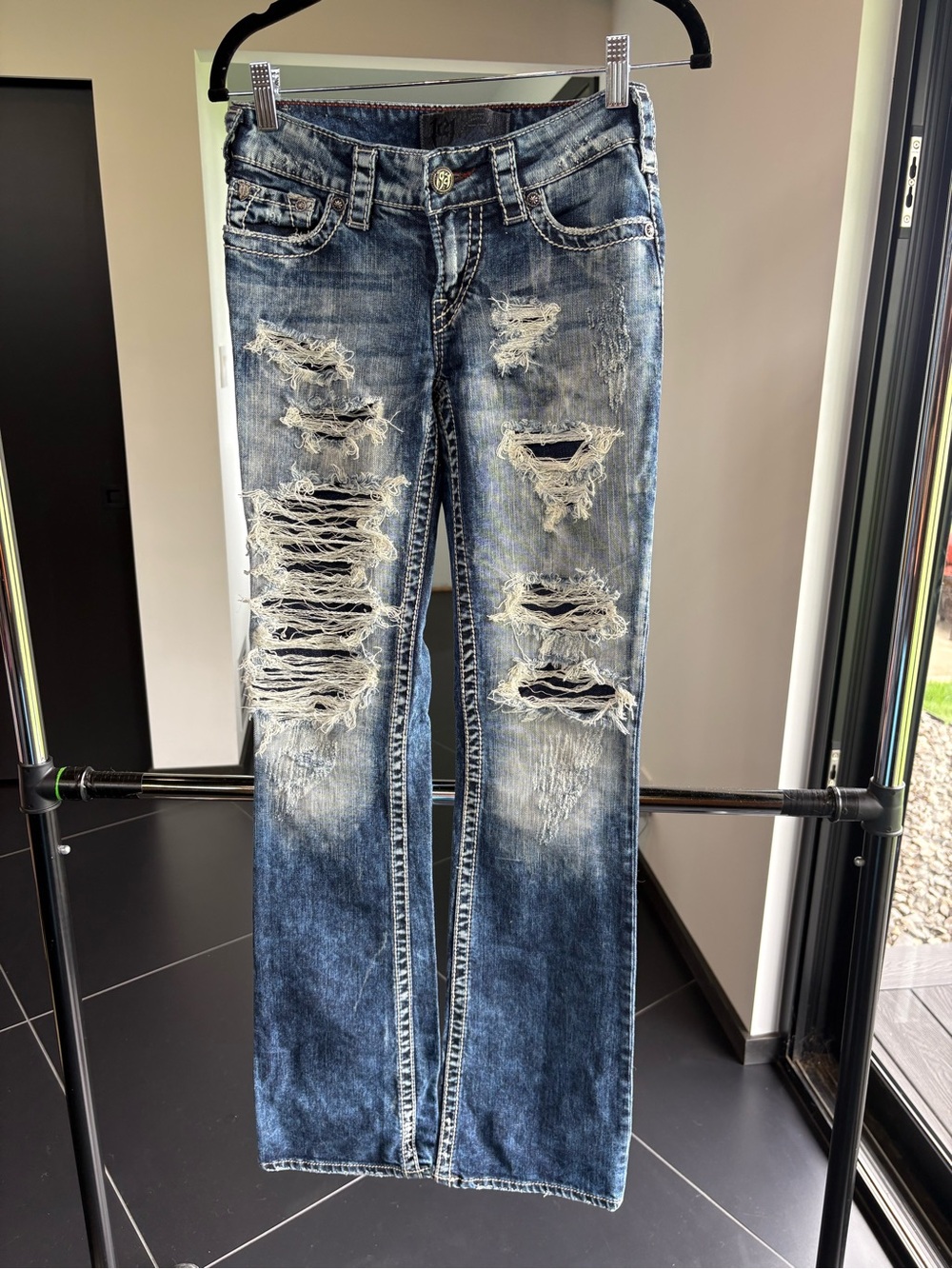 Women’s Distressed Dark Blue Bootcut Jeans